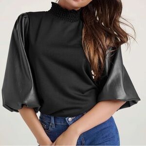 Venus Knit Top with Faux Leather Puffy Sleeves, size 2X